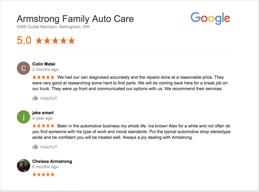 Bellingham Auto Repair Shop Google Reviews
